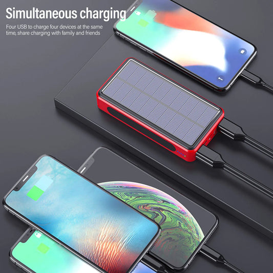 Solar Power Bank 50000mAh Aluminum Alloy USB Portable Charger Battery Pack with LED Light for Outdoor Camping Emergency