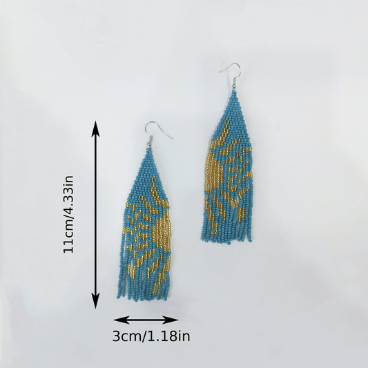 Colorful Pattern 1 Pair Of Bohemian Glass Bead Tassel Earrings Bohemian Earrings