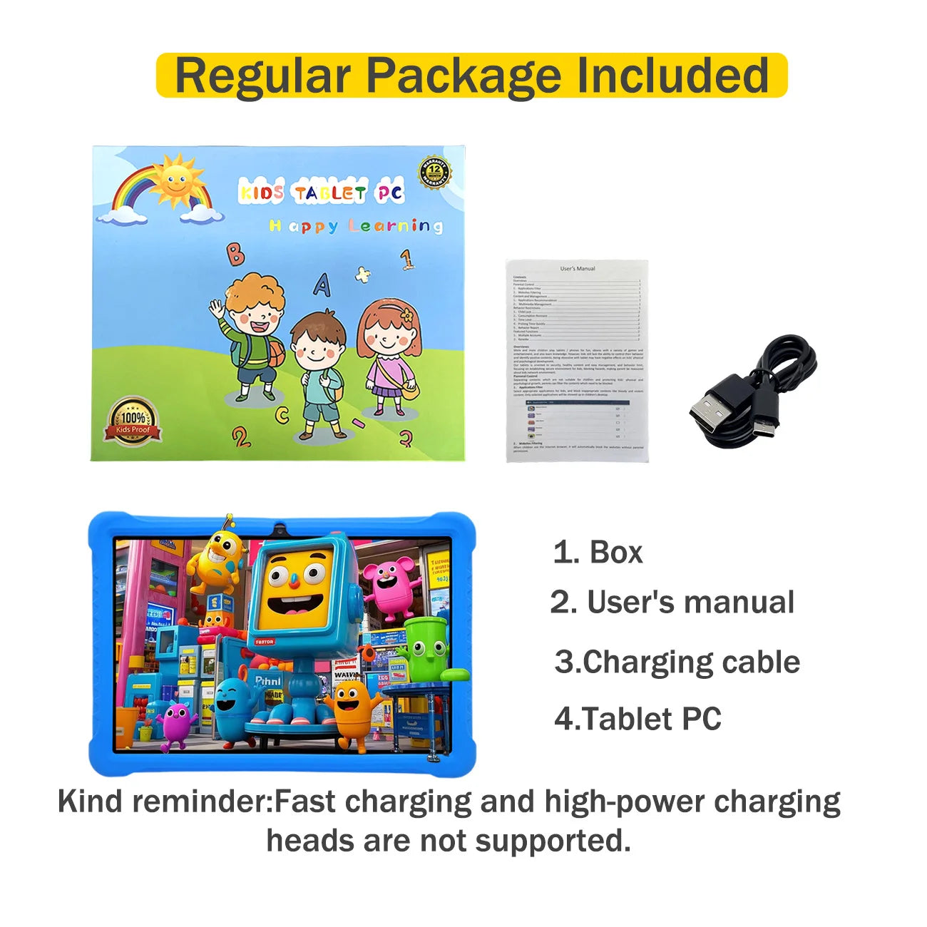 Cartoon Pattern Kids Tablet 10.1 Inch Android Learning Education Games Tablets, with Parent Control , Children's Gifts