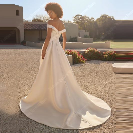 Beautiful Women Wedding Dresses Beautiful Off Shoulder A-Line Princess Prom Bride Gowns Formal Party Sleeveless Robe Customized