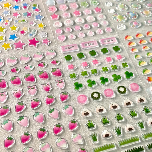 3D Clover Stickers Journal Stickers Strawberry Decorative Stickers for Phone Cases Fireworks DIY Craft Supplies