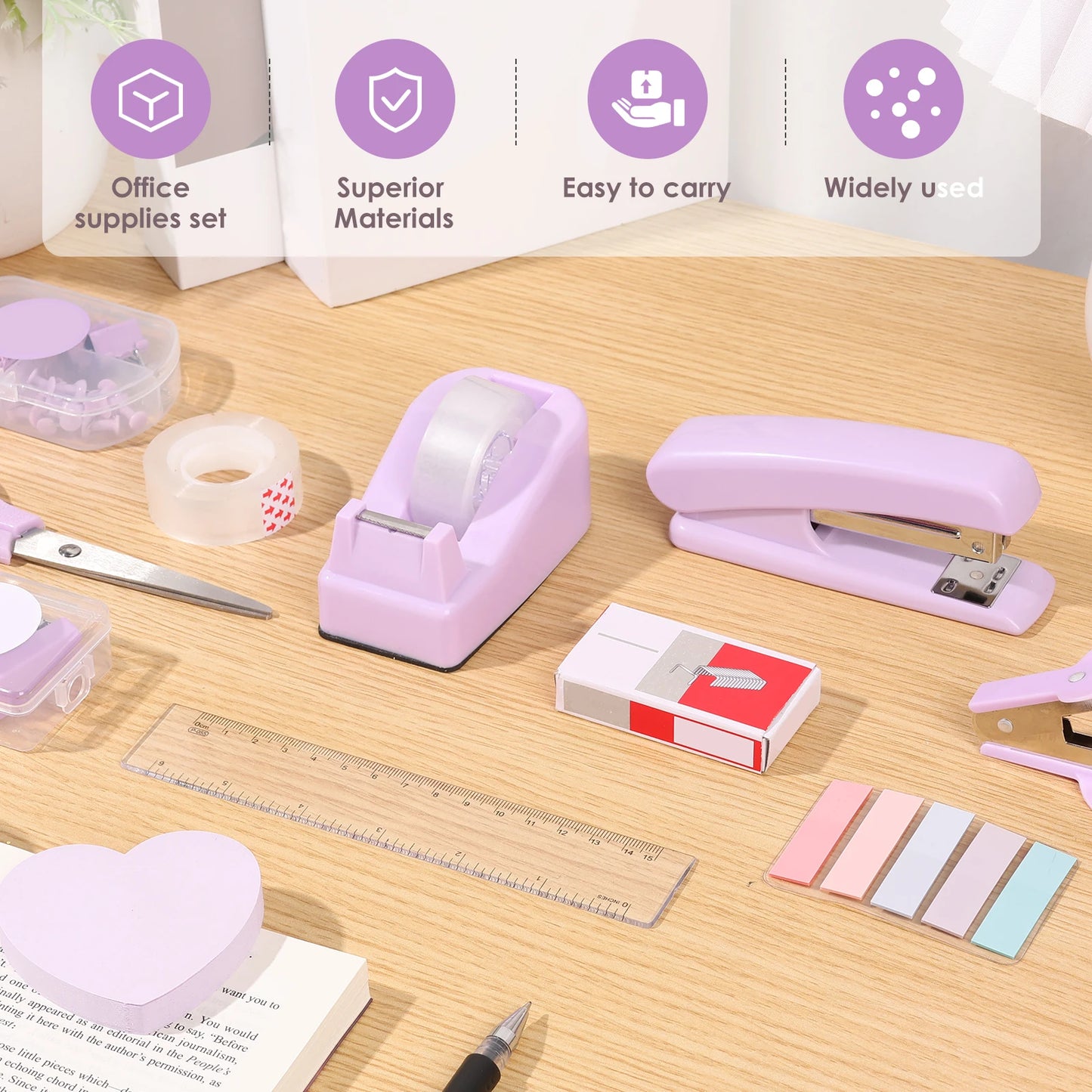 Desk Organizers Accessories Office Supplies with Stapler, Staple Remover, Clips, Scissor, Rule back-to-school Students Supplies