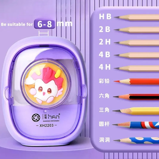 Cartoon Electric Pencil Sharpener Set for School Supplies Stationery Students Office Home Durable Creative Gift Desk Tool Kids