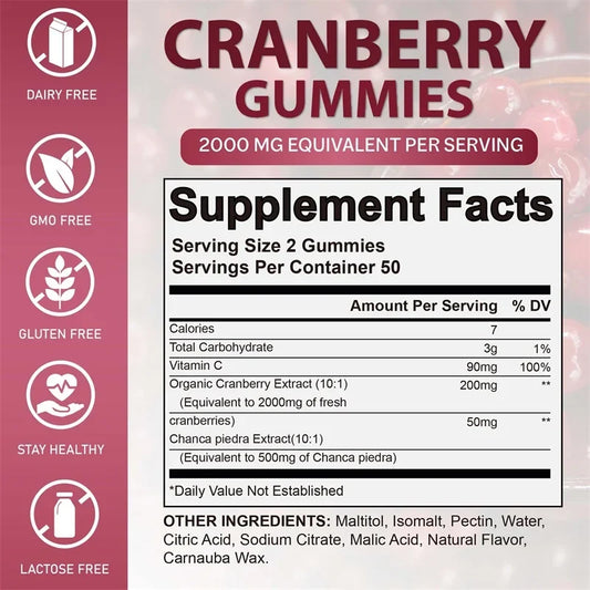 Cranberry Gummies - Support Kidney and Urinary Tract Health, Enhance The Immune System, and Promote Metabolism