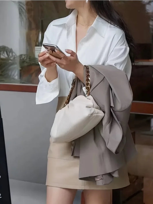 Fashion Casual Office Lady Silk Blouses Autumn Long Sleeve Button Up Shirt Women Elegant Winter Tops Office Lady Acetate Blouse