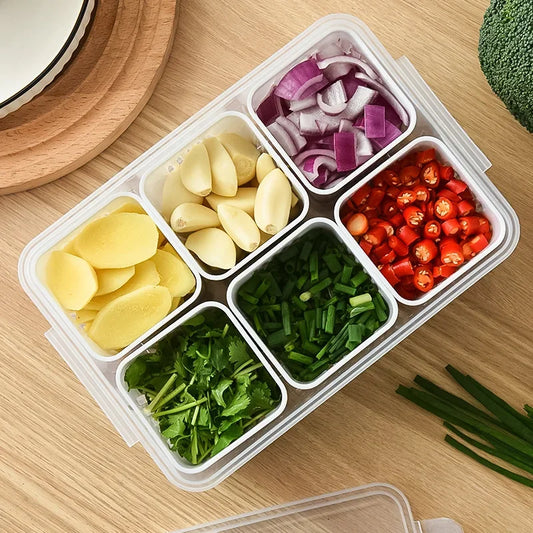 Six Grid Refrigerator Crisper Storage Containers Fridge Fresh Vegetable Fruit Boxes Drain Basket Kitchen Organizer Tools