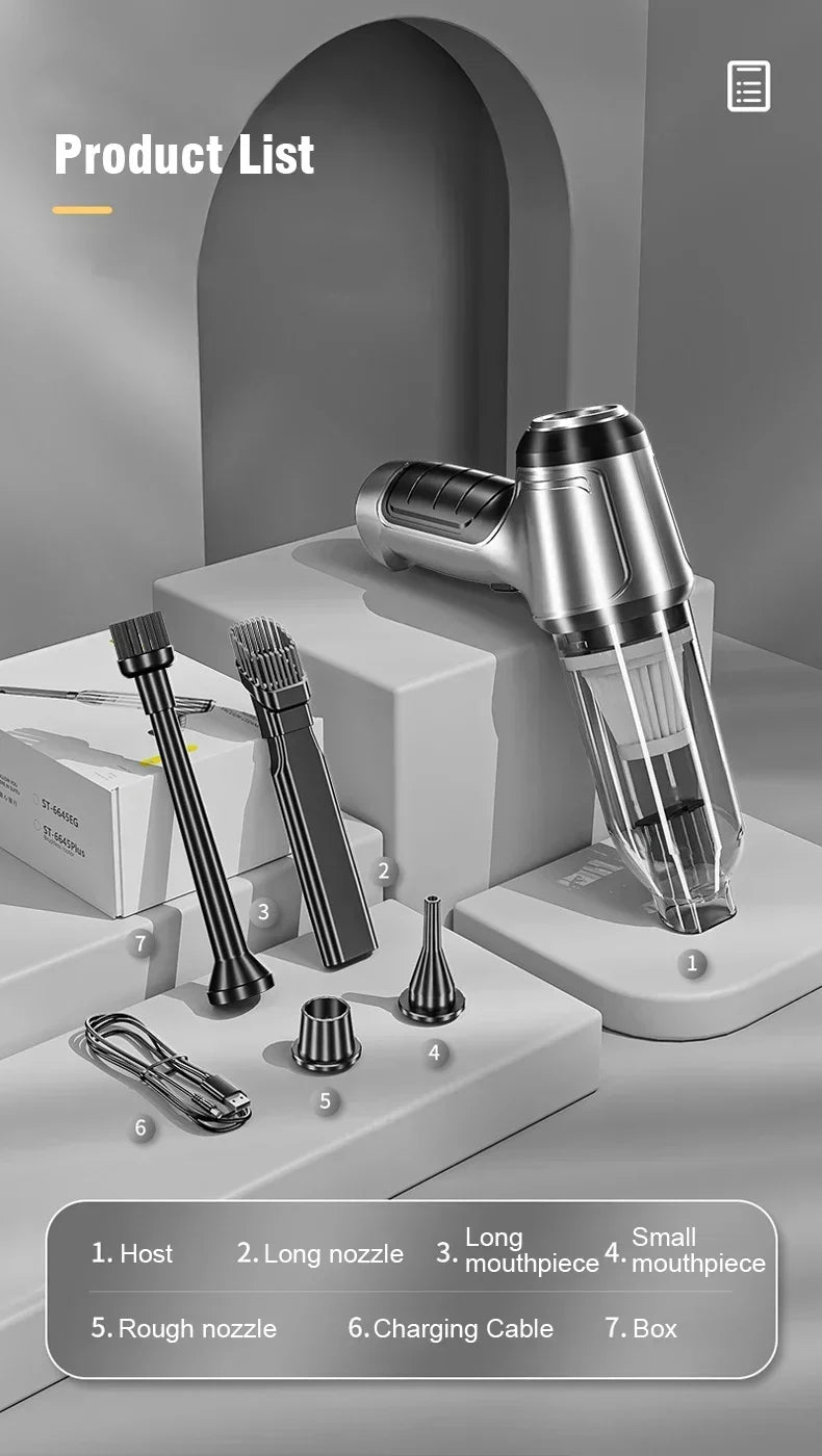 2024 12000Pa Wireless Hand-Held Vehicle Vacuum Handheld Mini Portable Robot Cleaner For Car Home Desktop Keyboard Cleaning