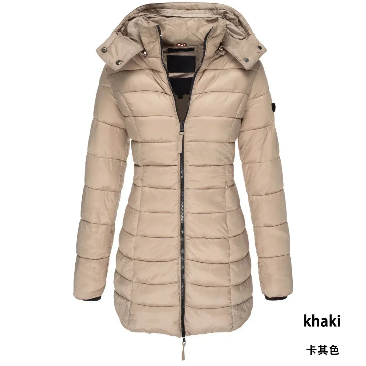 Winter Women's Cotton Jacket Medium Length Slim Fitting Cotton Jacket Warm Solid Hooded Cotton Jacket