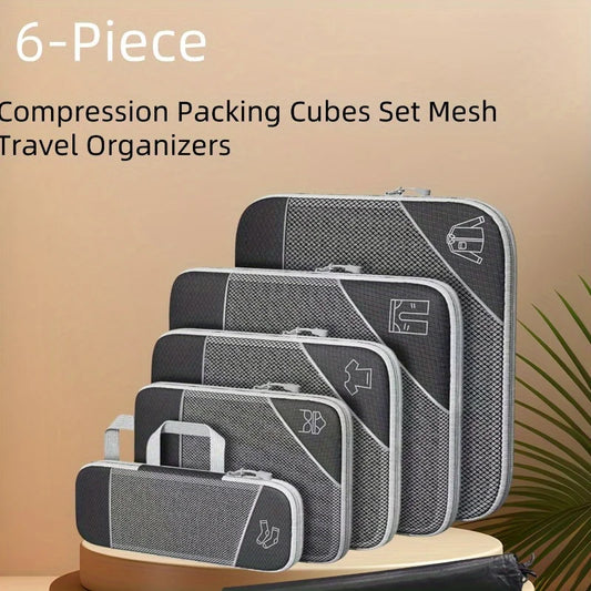 Compression Packing Cubes Set Mesh Travel Organizers for Luggage Suitcase Lightweight Storage Bags with SeeThrough Panel