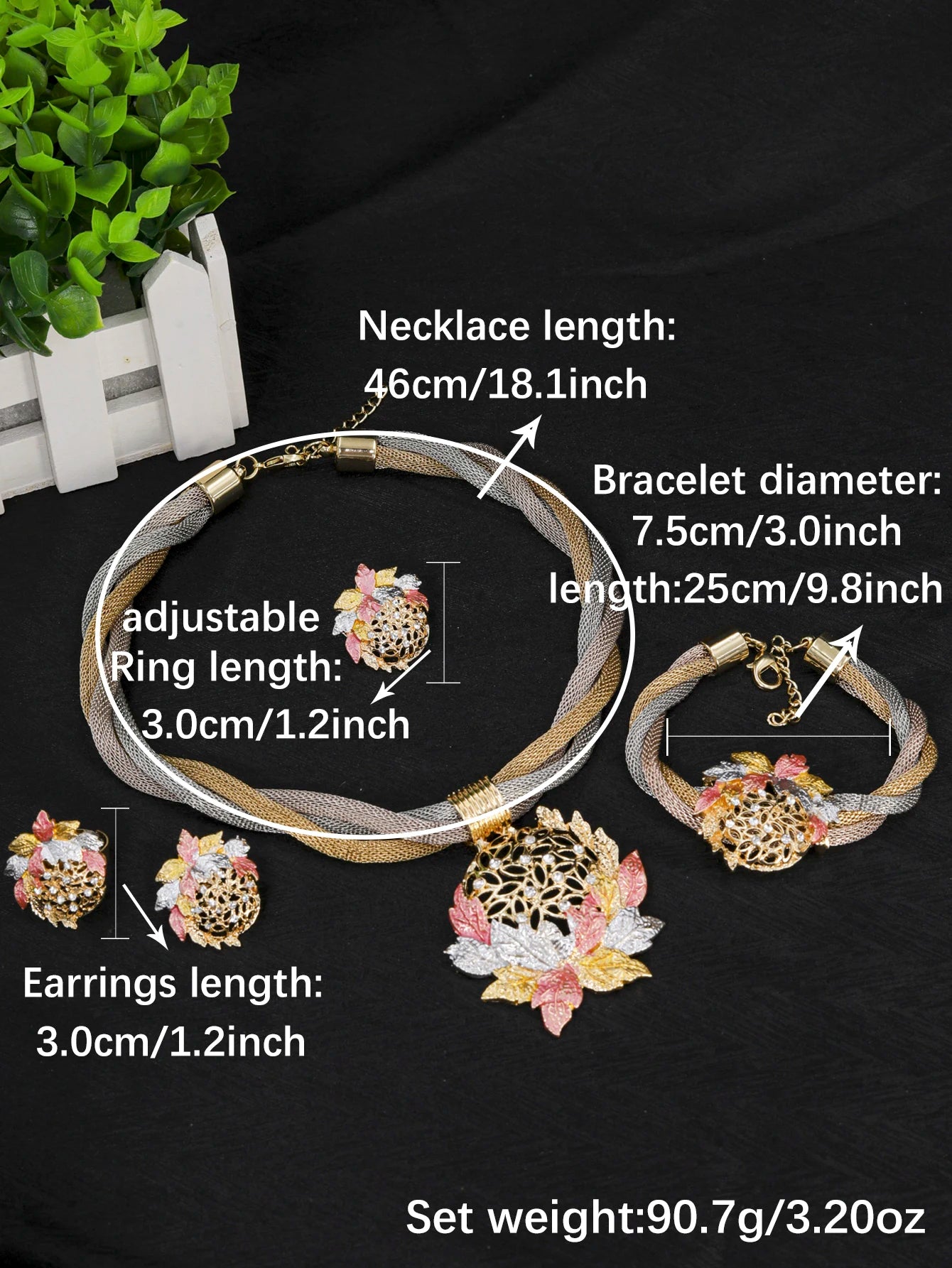 Women Multicolour Jewelry Set 18K Gold Plated Necklace Set Wedding Bridal Fashion Tassels Necklace Earrings Ring Gift