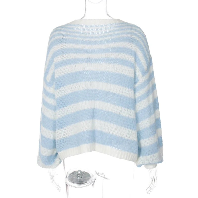 DGLUKE Striped Oversized Sweaters For Women Autumn Winter Knitted Wool Sweater And Jumpers Lantern Sleeve Pullover Sweatshirt