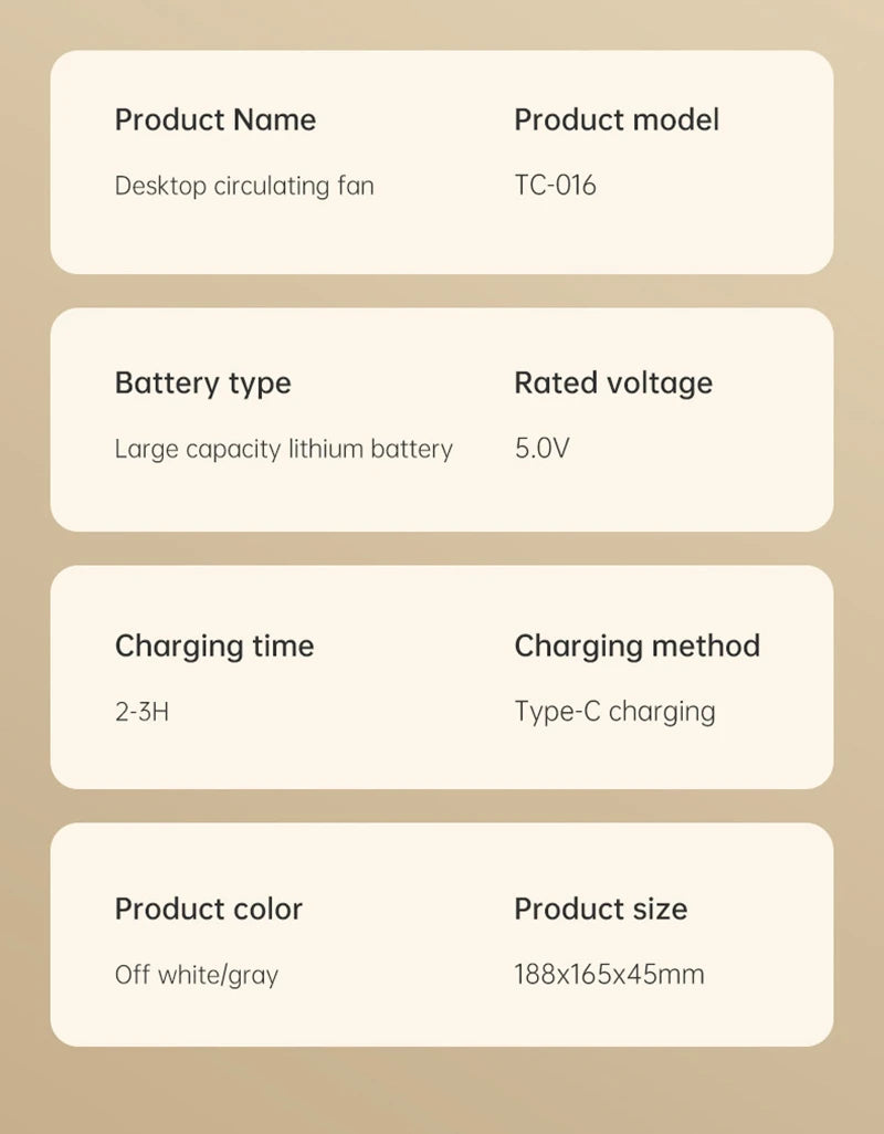 Electric Fan Portable Usb Charging Cycle Electric Fan Table Fan Digital Display 5-speed Desktop Small Fan Office Camping