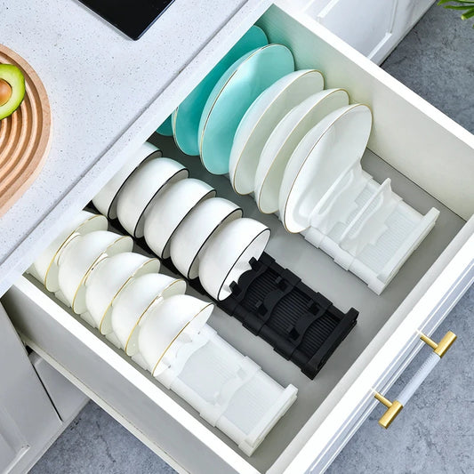 Kitchen Dishes Storage Rack Cabinet Drawers Organizers Plate Holder Bowl Stand Adjustable Dish Organizers Kitchen Accessories