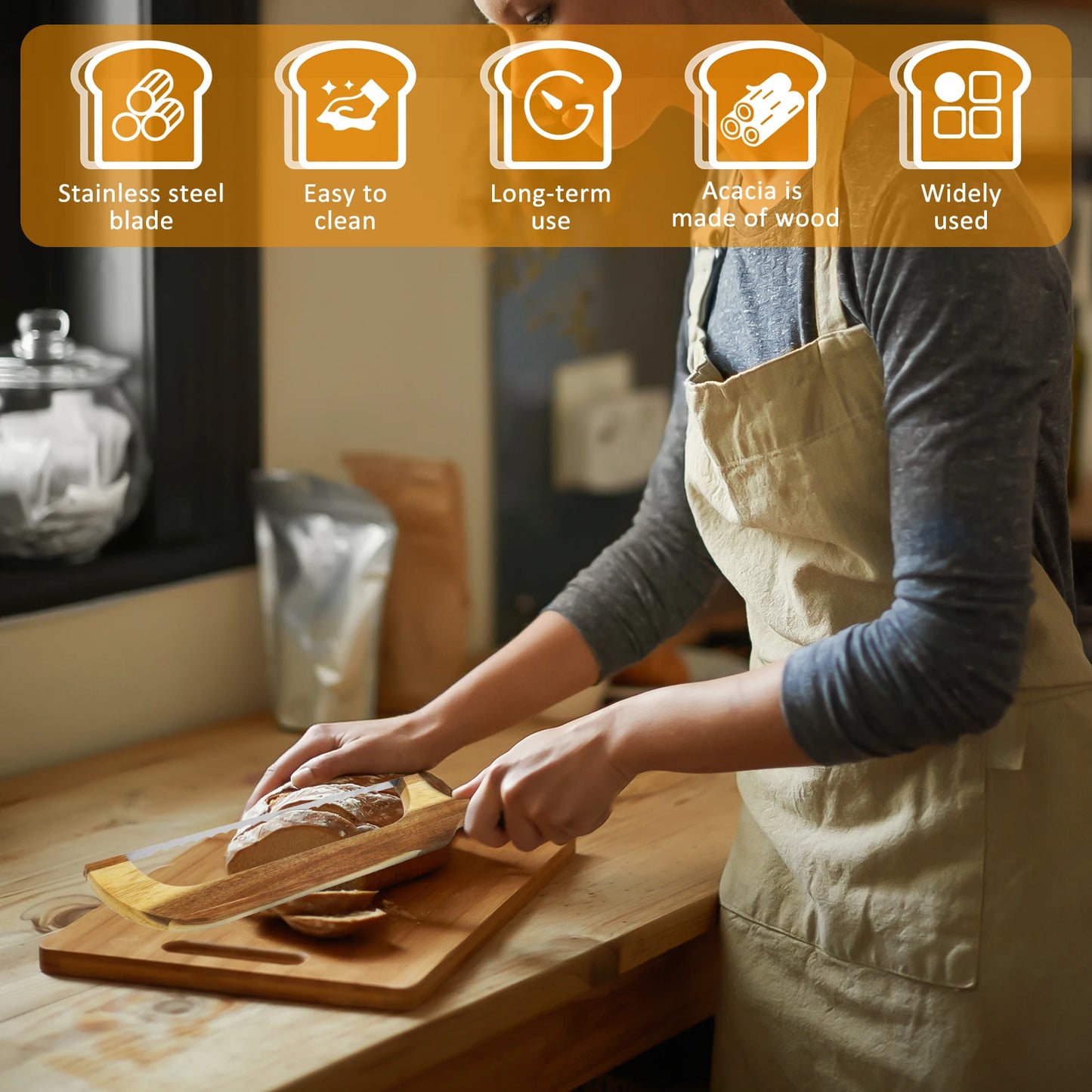 Wooden Bread Bow Cutter Serrated Bagel Cutter Bread Cutter Sourdough Bread Slicer Portable Bread Cutting Tool Kitchen Supplies