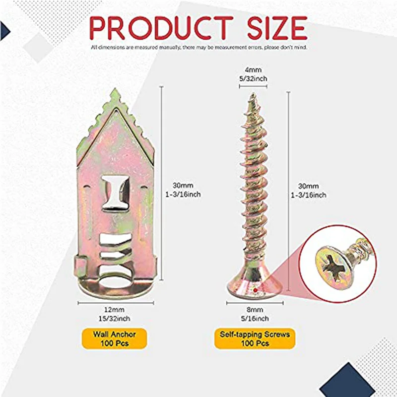 Drywall Self-Drilling Anchors With Screws, Hollow-Wall Anchor Kit With Screws, Suitable For Wall Insulation Board, Shelf-Best Se