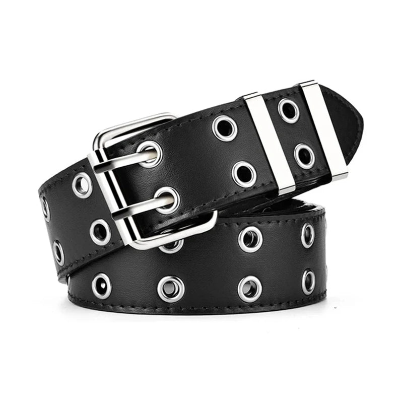Women's Belt Large size Double Hole Men Belt Punk Hip Hop Rock Style Subculture Y2K Belt Punch Free Belt for Men and Women