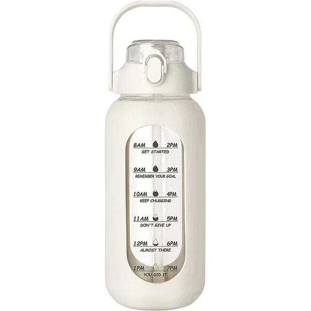 1000ML Glass Water Bottles with Straw, Glass Bottle with Silicone Sleeve and Time Marker, for Gym Camping Home Office