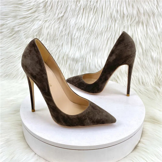 Suede leather pumps 2023 Autumn New thin heels and pointed professional single shoes shallow mouth office shoes