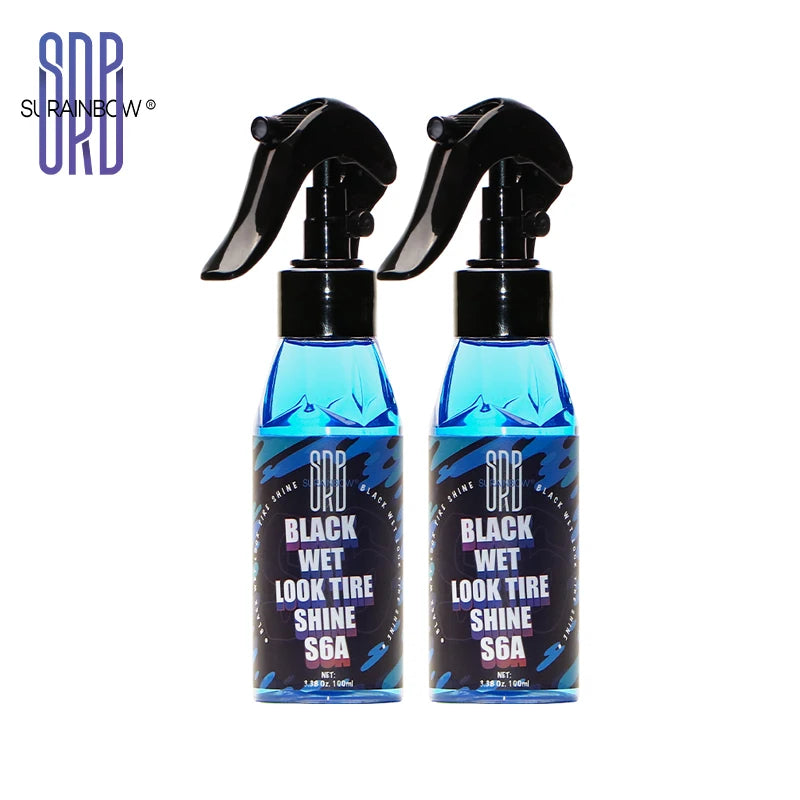 Black Wet Look Tire Shine Dressing -Automotive Clear Coat Tire Dressing Spray for Glossy Wet Tire Look, Vinyl & Plastic, with UV