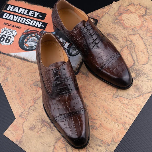 Handmade Oxford Casual Business Office Work Shoes Luxury Wedding Classic Fashion Formal Shoes Genuine Leather Lace Up Shoe