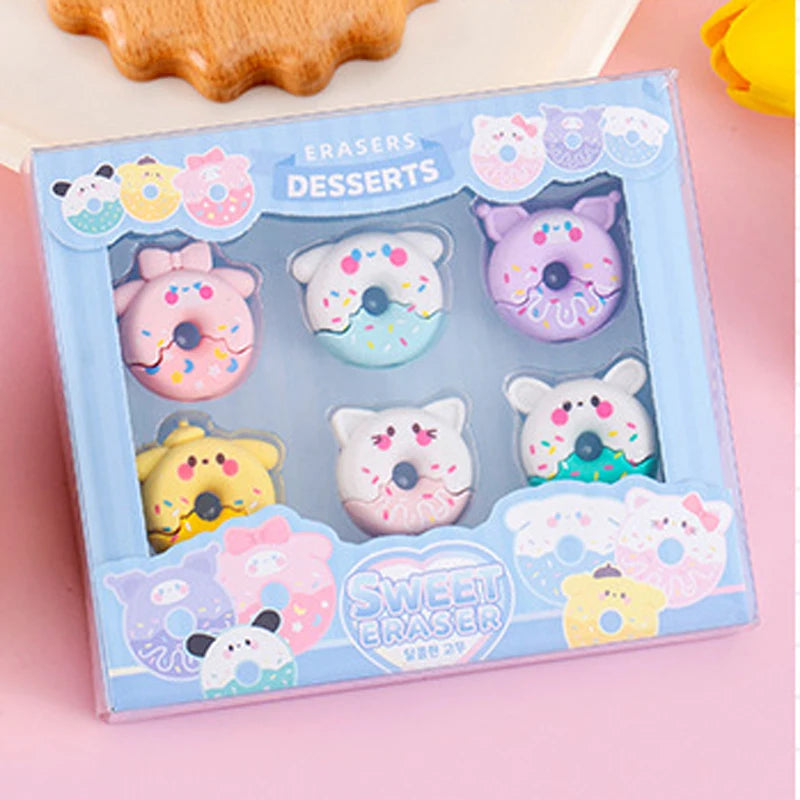 6pcs/Boxes Kawaii Creative Donuts Student Stationery School Office Supplies Children Erasers Kids Pencil Erasers