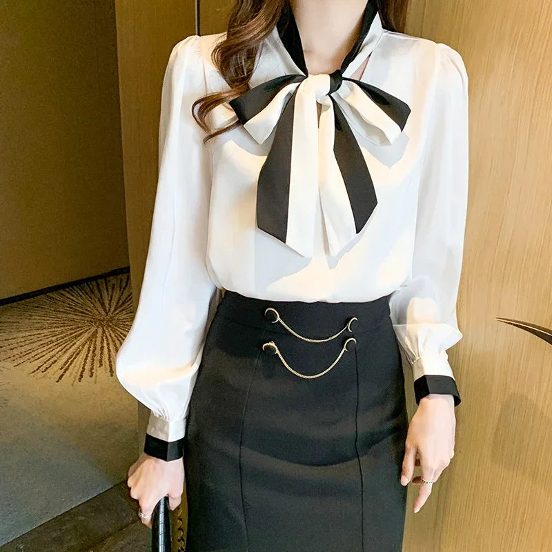 Elegant Office Blouses Women Chiffon Autumn Winter Korean Fashion Casual Streetwear Blusas Mujer Puff Sleeve Ladies Tops Shirts