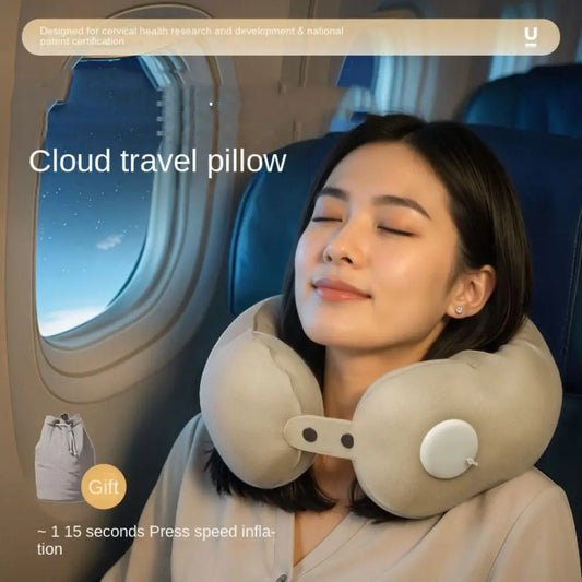 Pressed Inflation Inflatable Travel Pillow Lightweight Foldable U-shaped Pillow with Storage Bag Comfort Neck Support Cushion
