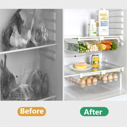 Drawer Type Food Storage Box for Refrigerator Clear Fruit Egg Organizer Boxs Under Shelf Slide Plastic Kitchen Container