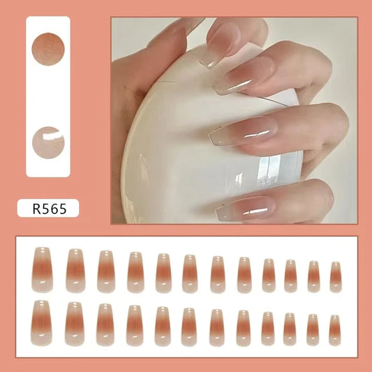 24pcs Press On Nails Ombre Coffin Pink Glossy Artificial Finger Manicure Reusable False Nails For Women Classy Nails