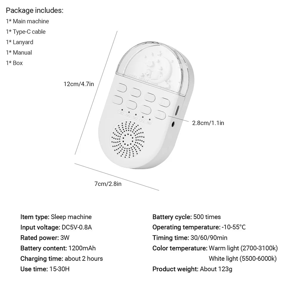 Portable White Noise Machine For Sleeping Baby Sleep Aid Noise Machine Kids Sleep Night Light 24 Natural Sounds Baby Sleeper