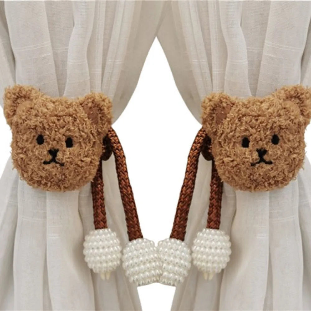 2Pcs Ins Cartoon Bear Curtain Cute Plush Window Curtain Buckles 3D Decorative Bear Curtain Tieback Curtain Accessories