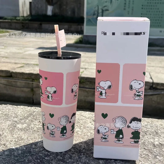 2025 New Snoopy Joint Cup Plastic Straw Cup High Value Cup Summer Casual Pp Coffee Imitation Cups Girl'S Birthday Present