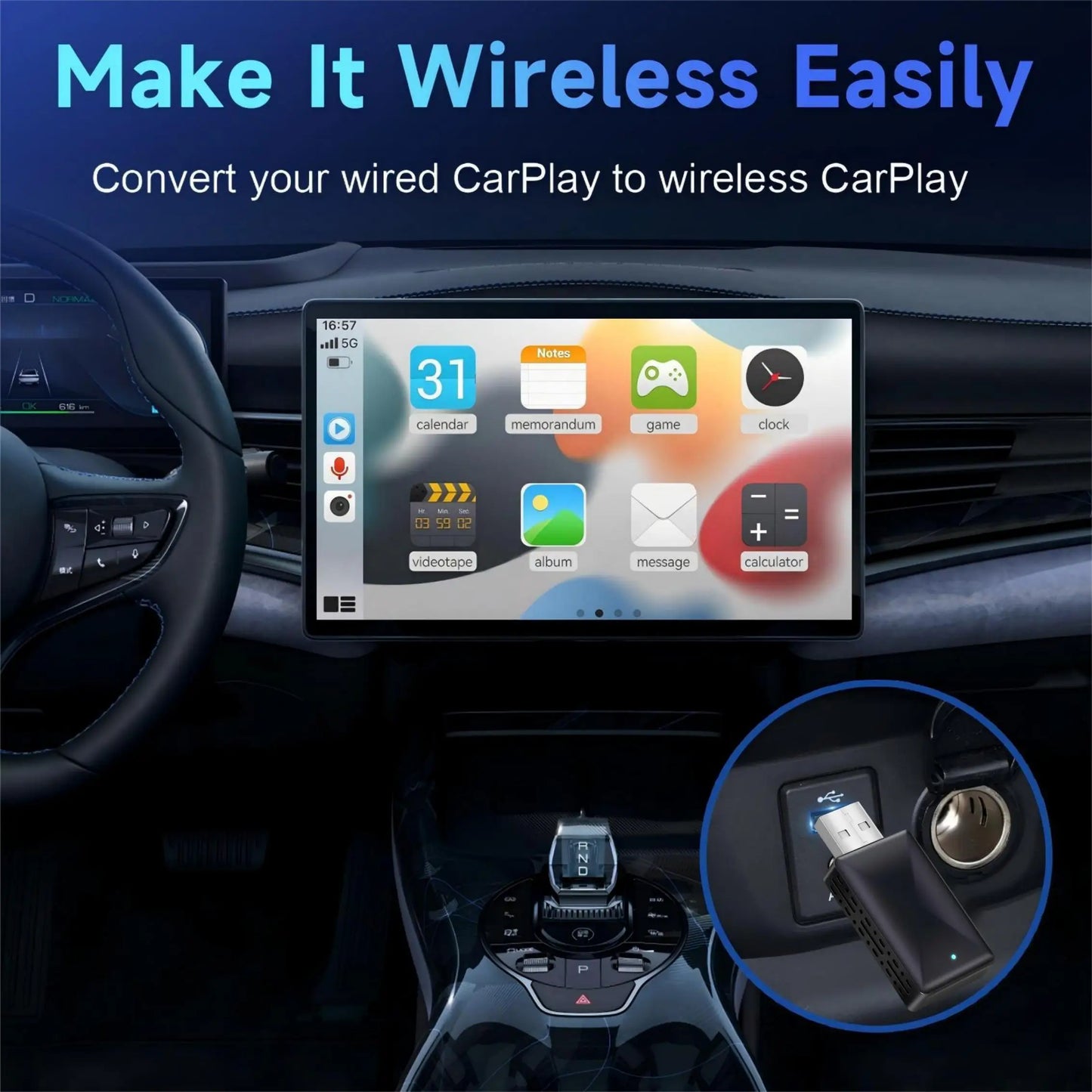 2-in-1 Wireless CarPlay & Android Auto Adapter, Plug & Play CarPlay Converts Wired to Wireless, Fast Auto-Connect, No Lag