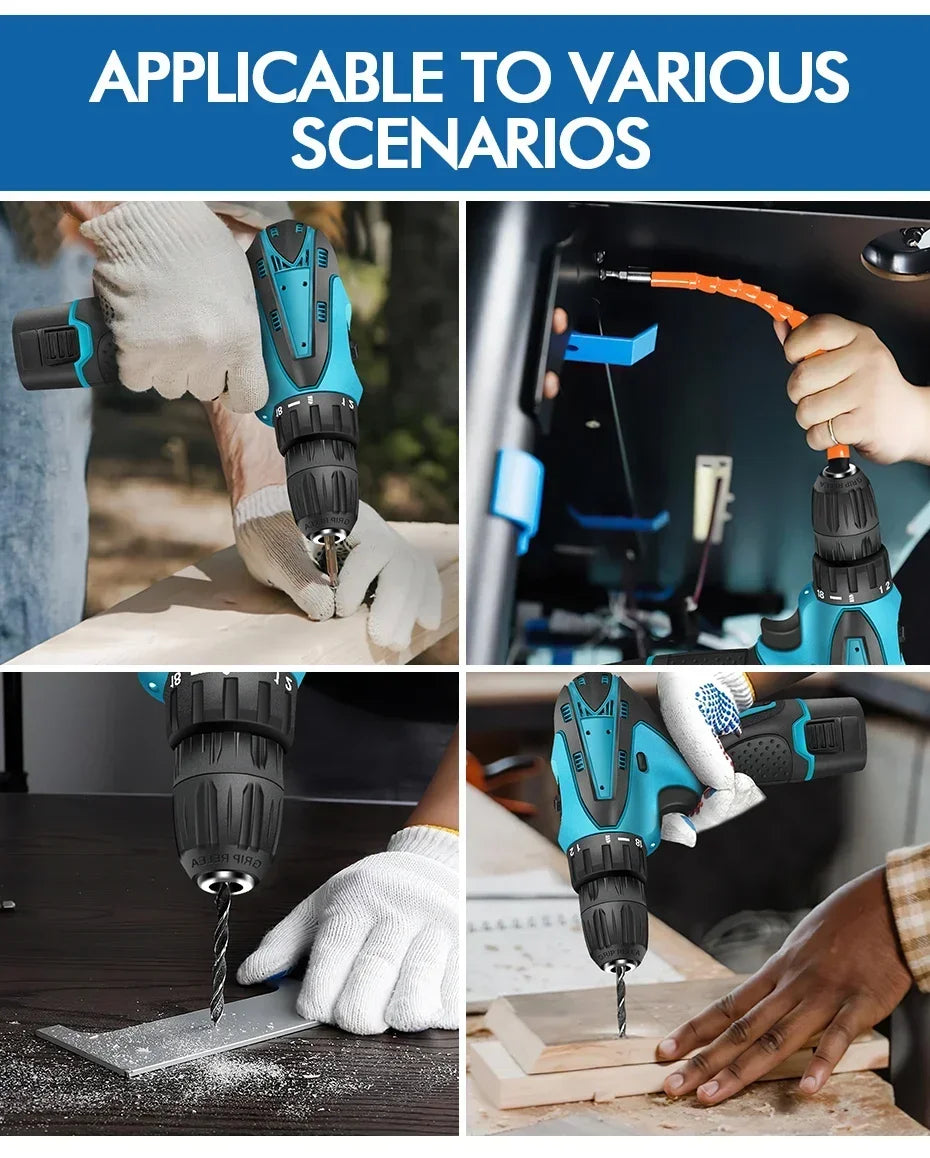 Rechargeable Lithium Battery Electric Hand Drill Electric Screwdriver Cordless Power Drills Home DIY Electric Drill