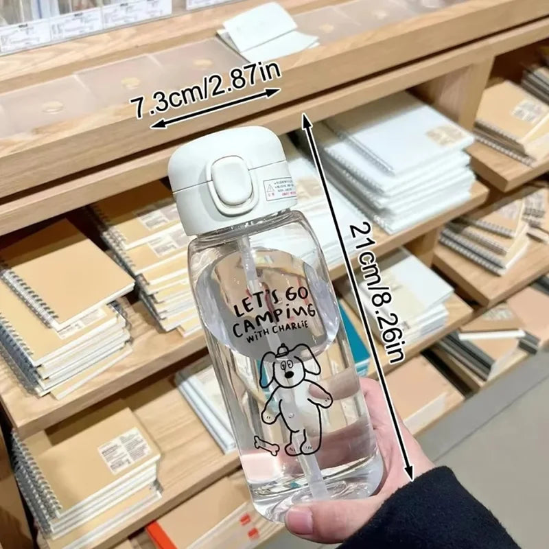 Plastic Water Bottle Water Cup With Straw Simple Large Capacity Portable Drop Resistant And Portable Cup Cartoon Ice Suction Cup