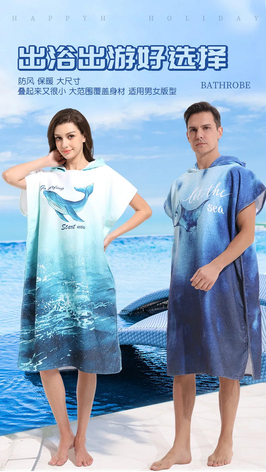 Beach Towel with Hood for Men and Women Hooded Towels Bath Robe for adult Quick Dry Lightweight Soft Microfiber Poncho Swim Robe
