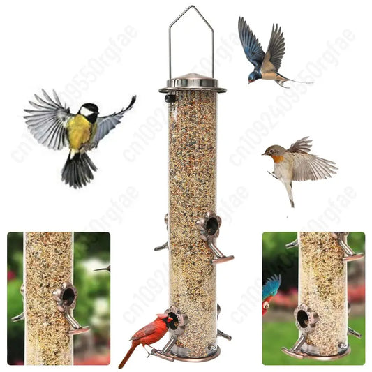 Metal Bird Feeders with 4 Feeding Ports Hanging Bird Seed Feeder Weather Resistant Tubular Bird Food Dispenser For Birds Feeding