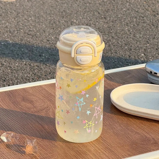 500ml Transparent Plastic Cup Straw Cup Lifting Rope Graffiti Water Bottles Fall Prevention Portable Drinking Water Bottle
