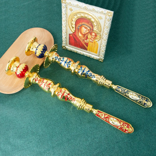 HT Religion Handhold Candle Holder Church Decor Single Candlestick Orthodox Church Supplies Religious Rituals Accessory