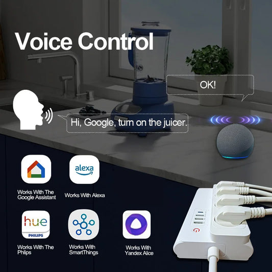 Smart Power Strip Zigbee 3.0 16A PD20W Fast ChargingSmart Multiple Socket Wall Mounted Timer Voice Control and Remote Control