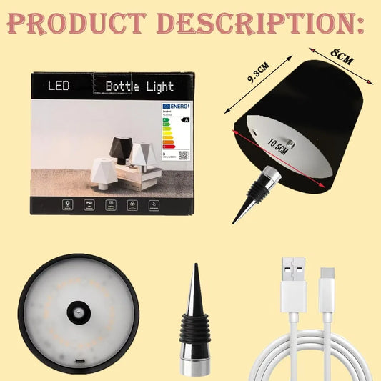 Decorative Bottle Lamp - Wireless 3-Color Dimming, Portable Rechargeable LED Light for Romantic Dinner,Hotel Lounge,Pub Lighting
