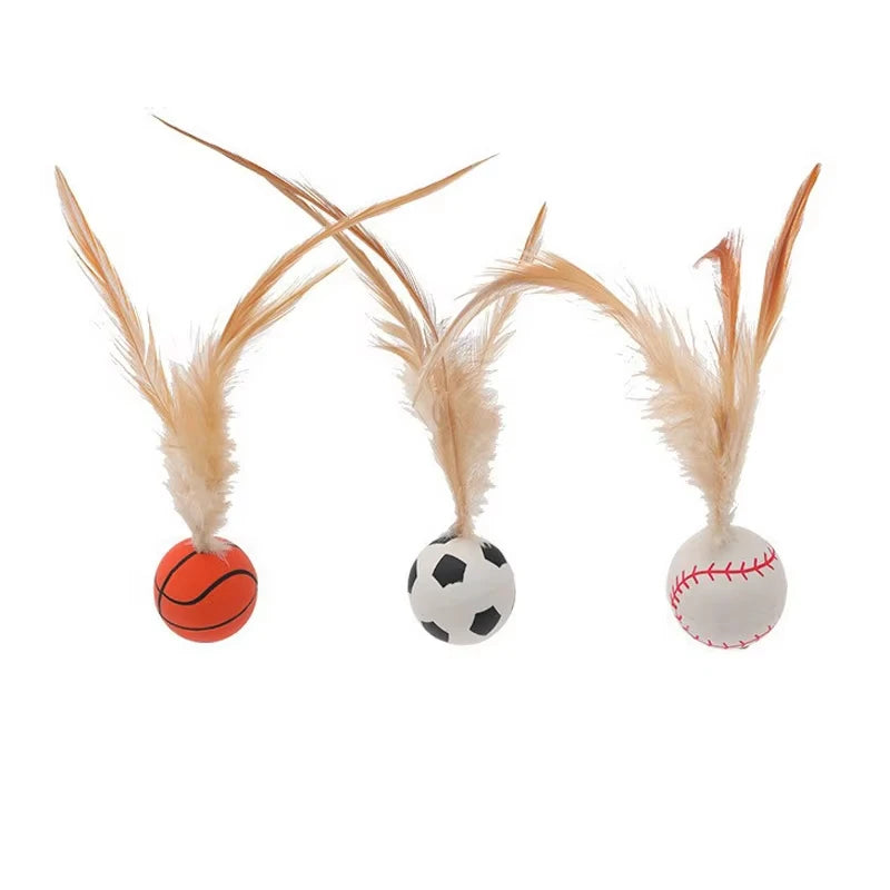 Cat Interactive Ball Toys Interactive Bouncy Ball with Feathers Cat Toys for Indoor Cats and Kittens