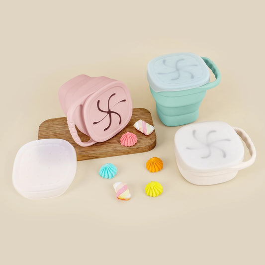 Baby Silicone Snack Cup Baby Portable Baby Snack Box Feeding Trianing Baby Food Storage Soft Silicone Snack Box Boys Girls Gifts
