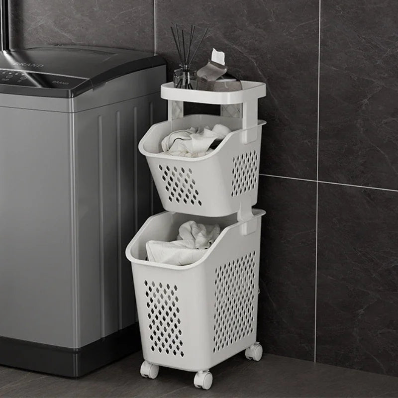 Multilayer Laundry Storage Basket Wheels Pp Plastic Laundry Baskets With Wheel Household Sundries Bathroom Toilet Storage Rack