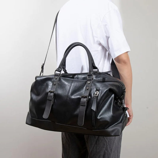 2025 New Men Travel Totes Crossbody Shoulder Bags Large Capacity Handbag Fashion Top-Handle Bag Waterproof PU Leather Laptop Bag