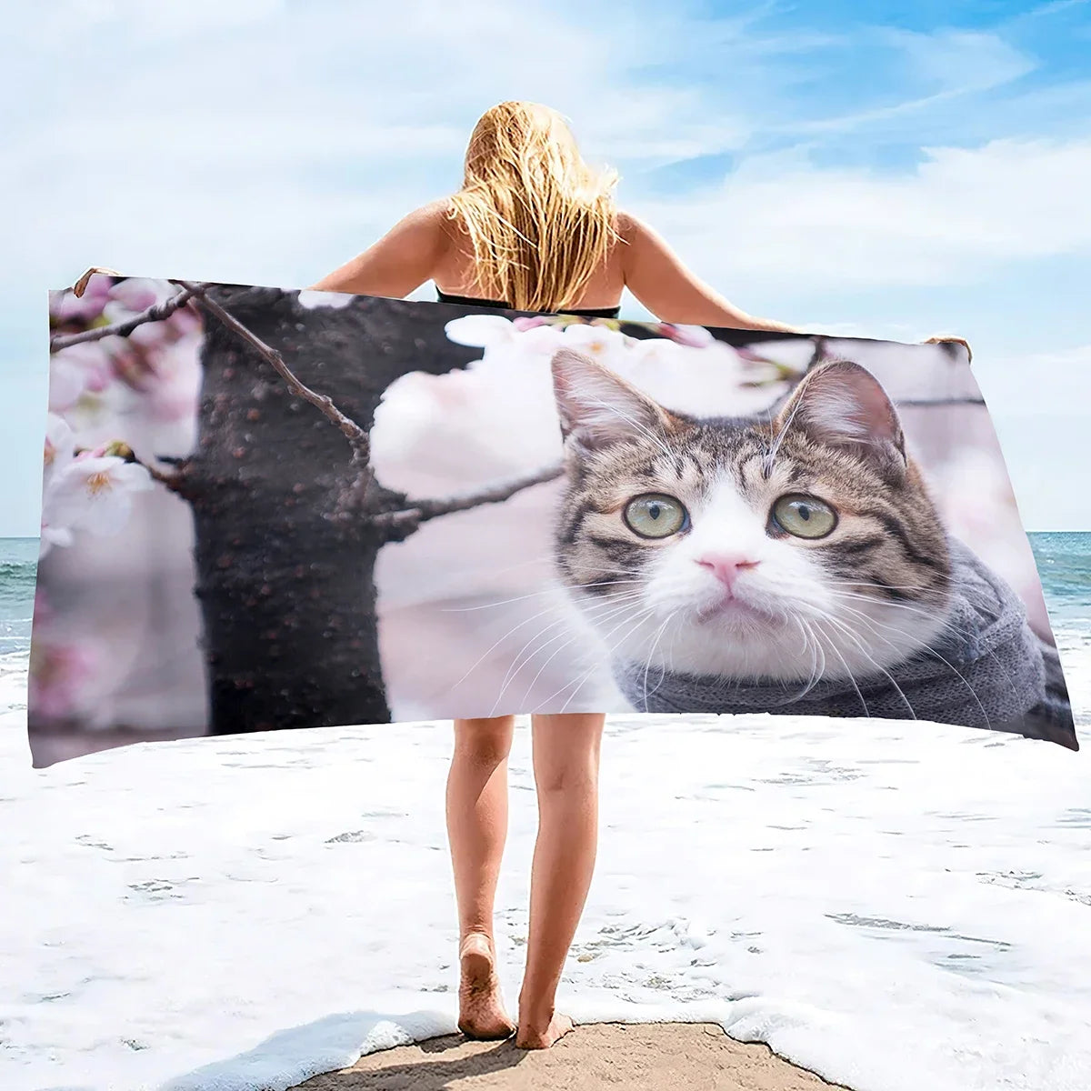 Beach Towel for Women, Girls, Kids, Men, Cat Bath Sand Free Pool Absorbent Soft Plush Lovers