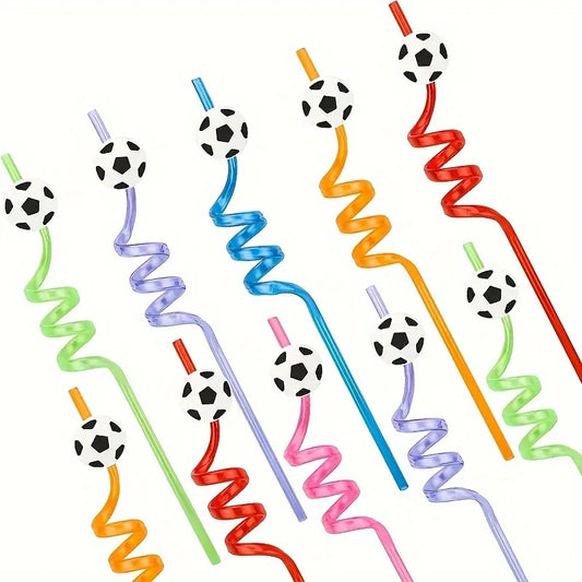 8Pcs Reusable Soccer Party Straws for Soccer Party Favors, Soccer Themed Party Decorations for Sports Party Supplies for Kids 