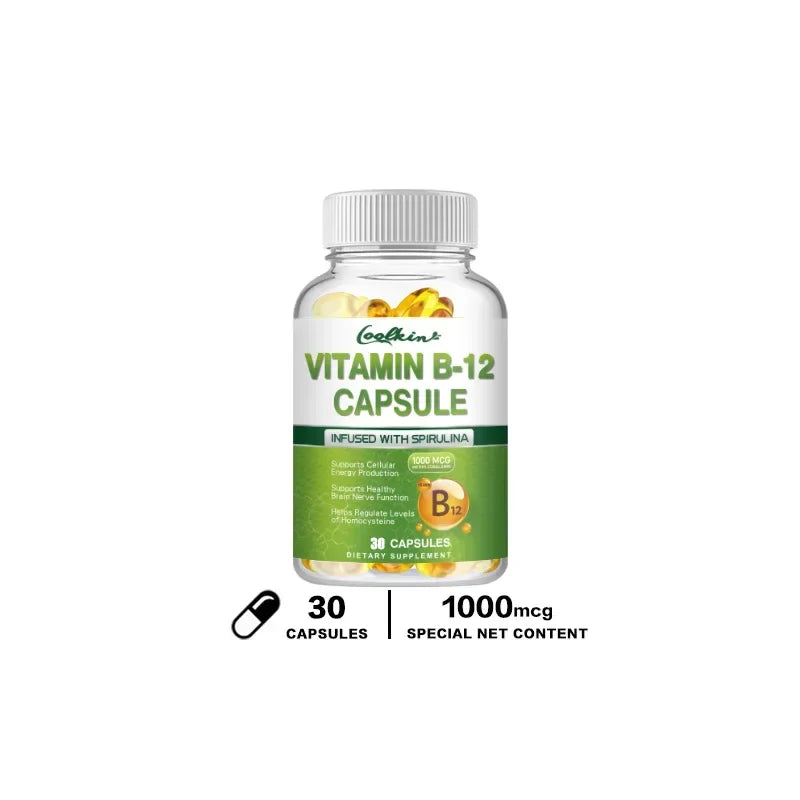 Vitamin B12 Capsules - Supports Energy Metabolism, Mood, Heart, Nervous System Support