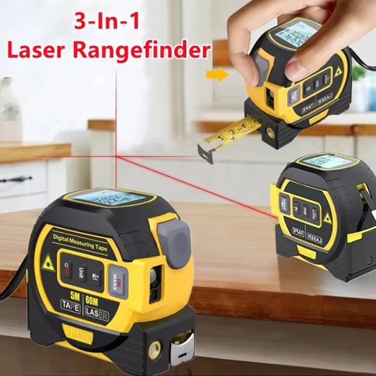 Laser measuring tape, 3-in-1 laser rangefinder 5M measuring tape LCD display backlight rangefinder Building measuring device