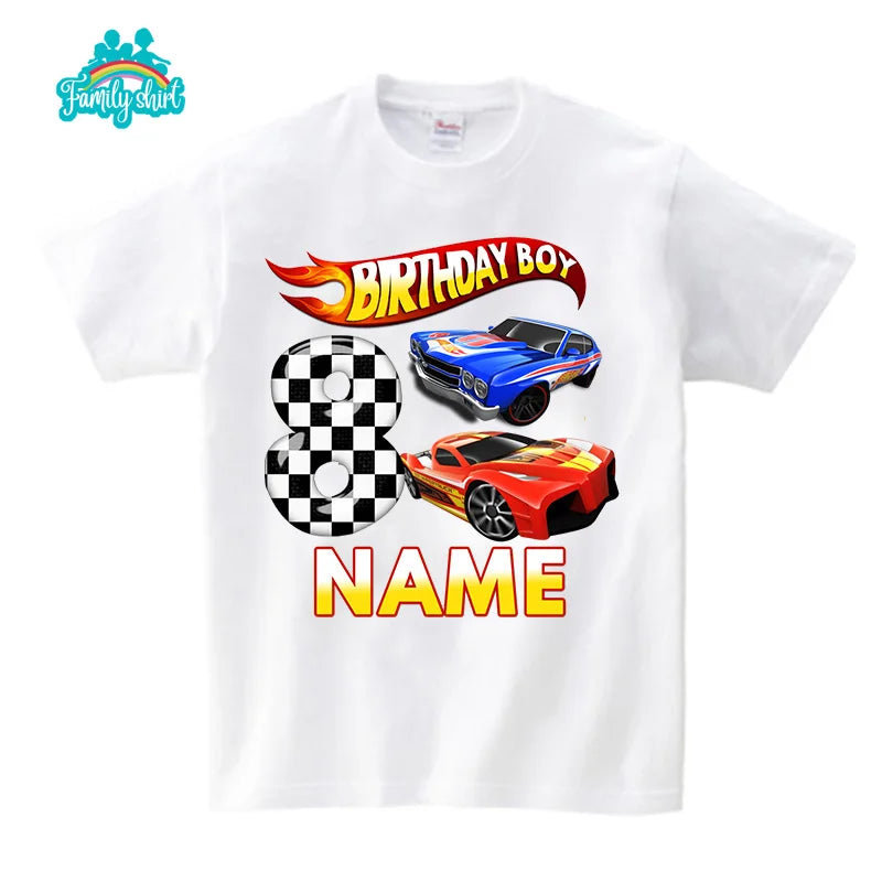 Boys Racing Birthday T Shirt 3 Year Old 2nd T Shirt Kids Shirts for Children Party 2022 Summer Custom Name Toddler Baby T Shirts
